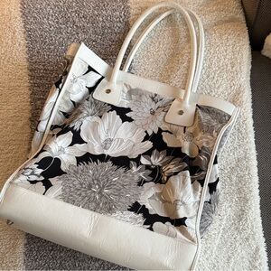 Burberry Black and White Floral Tote Bag